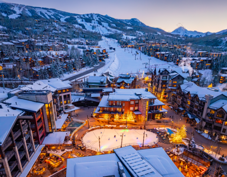 snowmass ice rink aerial view in winter