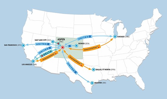 Aspen Air Service Map Aspen Air Service Map